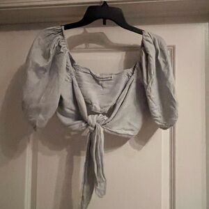 Abercrombie & Fitch Front Tie Crop Top | Grey | Medium